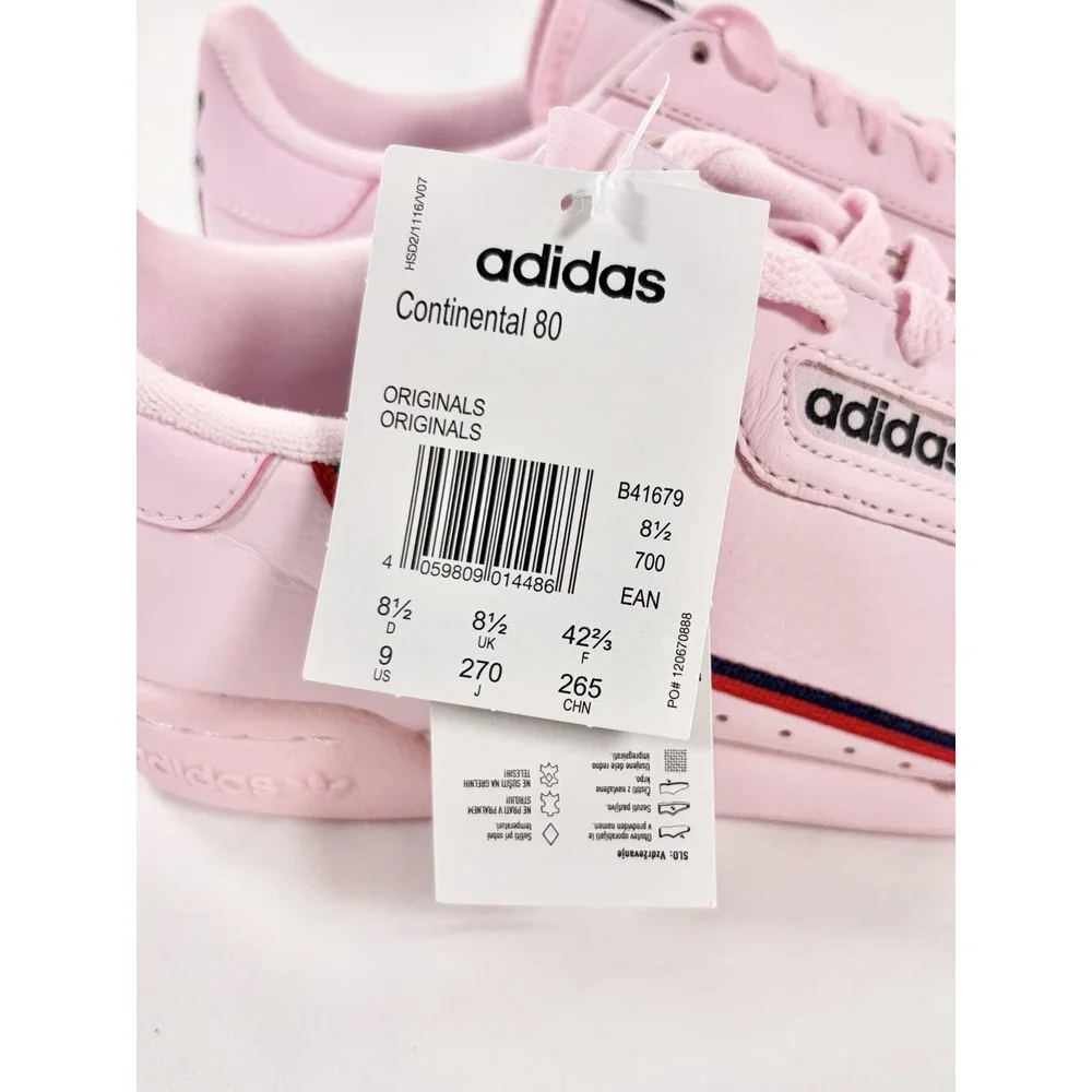Adidas‎ Continental 80 Clear Pink Leather Retro Sneakers Mens Size 9 B41679 NIB